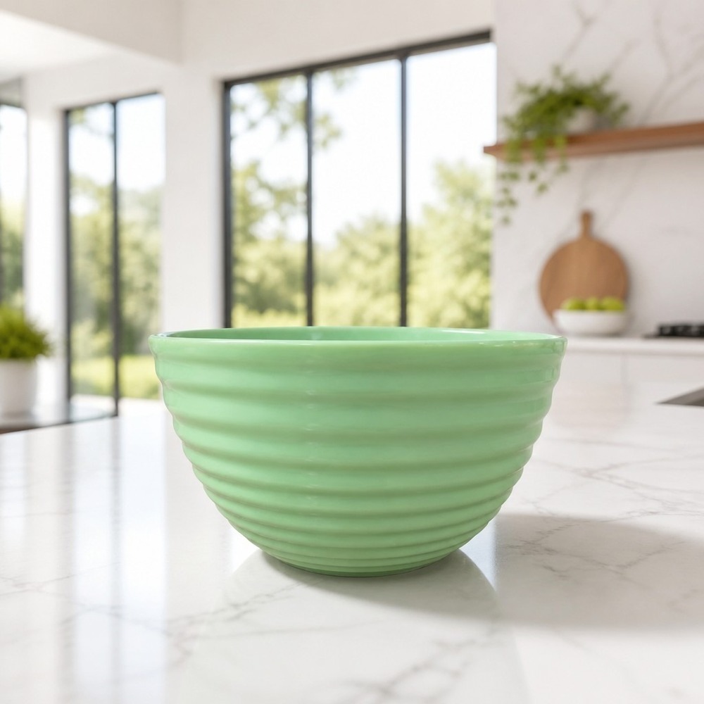 Pioneer Woman Jadeite Green 10" Mixing Bowl Large Heavy Ribbed 'Vintage Style'